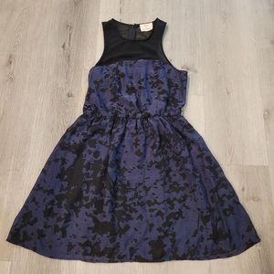 UO Pins and Needles Blue and Black Floral Fit Flare Sleeveless Dress Sz Small